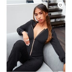 Savage Fenty Jumpsuit Womens Small Black Sparkle Glitter Hooded Sleep And Shine
